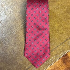 DON LOPER Beverly Hills Elegant 100% Italian Silk Red Foulard Men's Tie